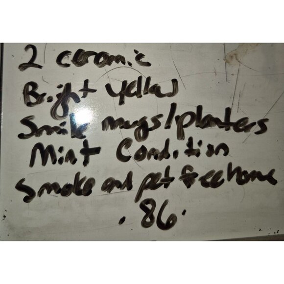 Set Of 2 Vintage Yellow Smiley Face Ceramic Coffee Mugs - Picture 7 of 7